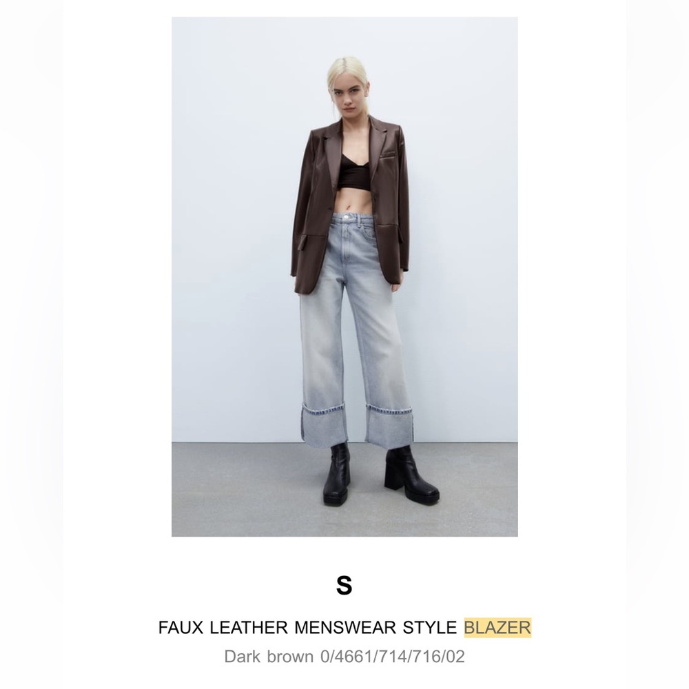 Zara Faux Leather Menswear Style Blazer (Small)
